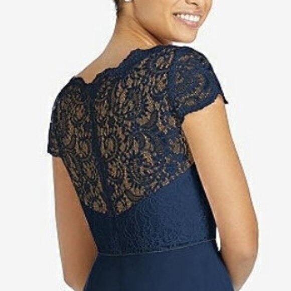Dessy 3033...Cap Sleeve Illusion-Back Lace and Chiffon Dress...Midnight..Sz 16